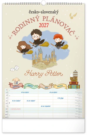 Nástenný kalendár Rodinný plánovací Harry Potter CZ/SK 2027, 33 x 46 cm