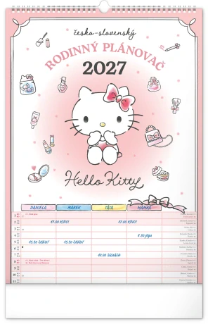 Nástenný kalendár Rodinný plánovací Hello Kitty CZ/SK 2027, 33 x 46 cm