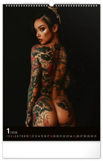 (+18) Nástenný kalendár Inked Girls 2026, 33 x 46 cm