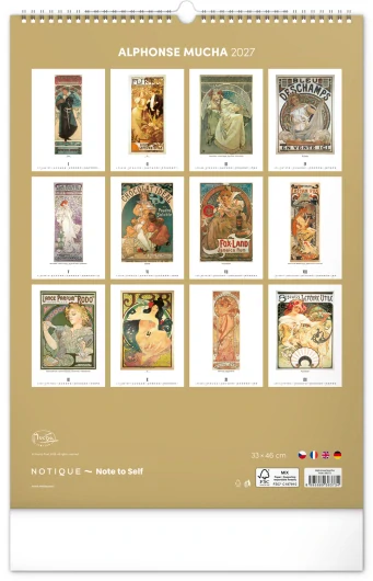 Nástenný kalendár Alfons Mucha 2027, 33 x 46 cm