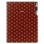Diár DESIGN denný A4 2027 - hnedá - Biely kvet